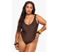 Boohoo Plus Bead Charm Backless Swimsuit In Chocolate chocolate 20