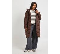 Boohoo Plus Belted Longline Puffer Jacket In Chocolate chocolate 18