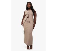 boohoo Women's Plus Bengaline Button Detail Waistcoat & Maxi Skirt Co-Ord in Mocha | Size: 24