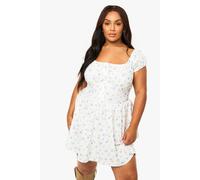 Boohoo Plus Bengaline Ditsy Mini Skater Dress In Ivory ivory 24