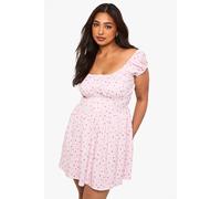 Boohoo Plus Bengaline Ditsy Mini Skater Dress In Pink pink 18