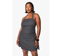 Boohoo Plus Bengaline Polka Dot Square Neck Mini Dress In Black black 16