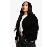 Boohoo Plus Blanket Stitch Knitted Crop Cardigan In Black black 26
