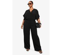 boohoo Women's Plus Blouson Sleeve Wide Leg Jumpsuit in Black | Size: 28