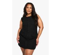 Boohoo Plus Boucle Button Front Tailored Mini Dress In Black black 26