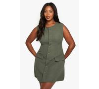 Boohoo Plus Boucle Button Front Tailored Mini Dress In Khaki khaki 28