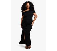 Boohoo Plus Bow Bardot Ruched Wrap Maxi Dress In Black black 28