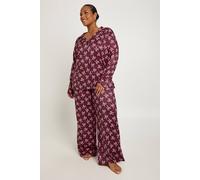 boohoo Women's Plus Bow Print Long Sleeve & Trouser Pj Set in Burgundy | Size: 18