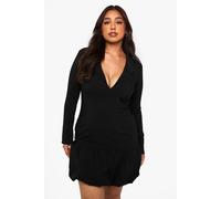 Boohoo Plus Boxy Puff Hem Blazer Dress In Black black 28