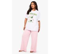 Boohoo Plus Breakfast Club Shirt & Pj Trouser Set In Baby Pink baby pink 16