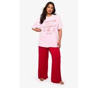 boohoo Women's Plus Breakfast Club Shirt & Pj Trouser Set in Red | Size: 16