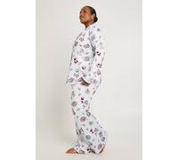 Boohoo Plus Breakfast Print Long Sleeve & Trouser Pj Set In Baby Blue baby blue 22