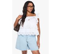 Boohoo Plus Broderie Trim Layer Cami Top In White white 26