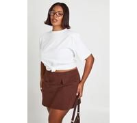 Boohoo Plus Brushed Herringbone Check Skort In Brown brown 16