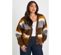 Boohoo Plus Brushed Knit Chunky Oversized Boyfriend Cardigan In Brown brown 28