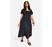 Boohoo Plus Burnout Milkmaid Midi Dress In Black black 24