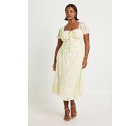 Boohoo Plus Burnout Milkmaid Midi Dress In Lemon lemon 20