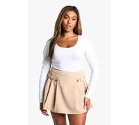 Boohoo Plus Button Detail Pleated Mini Skirt In Light Stone light stone 26