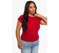 Boohoo Plus Button Down Cap Sleeve Top In Red red 16