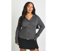 Boohoo Plus Button Down Cardigan In Charcoal charcoal 18