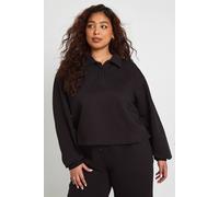 Boohoo Plus Button Down Collared Sweatshirt In Black black 28