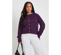 Boohoo Plus Button Down Long Sleeve Crew Neck Cardigan In Aubergine aubergine 16