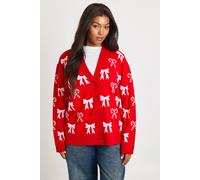 Boohoo Plus Candy Cane Bow Christmas Cardigan In Red red M