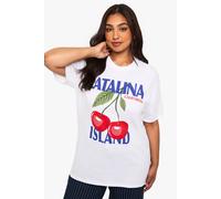 Boohoo Plus Catalina Island Cherry Oversized T-Shirt In White white 20