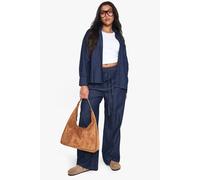Boohoo Plus Chambray Drawstring Wide Leg Trouser In Indigo indigo 22