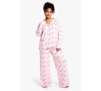 Boohoo Plus Cherry Print Long Sleeve & Trouser Pj Set In Baby Pink baby pink 22