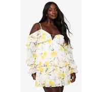 Boohoo Plus Chiffon Cold Shoulder Skater Dress In Ivory ivory 24