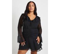 Boohoo Plus Chiffon Ruched Waist Skater Dress In Black black 28