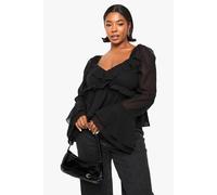 Boohoo Plus Chiffon Ruffle Blouse In Black black 24