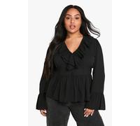 Boohoo Plus Chiffon Ruffle Blouse In Black black 26