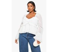 boohoo Women's Plus Chiffon Ruffle Blouse in Ecru | Size: 28