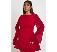 Boohoo Plus Chiffon Sleeve Skater Dress In Plum plum 28