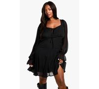 Boohoo Plus Chiffon Tie Front Shift Dress In Black black 18