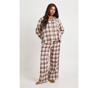 Boohoo Plus Christmas Brushed Check Long Sleeve Shirt And Trouser Pyjama Set In Chocolate chocolate 16