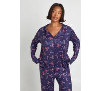 boohoo Women's Plus Christmas Candy Cane Print Long Sleeve Shirt & Trousers Pyjama Set in Navy | Size: 18