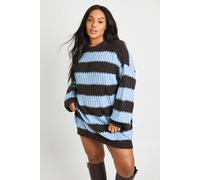 Boohoo Plus Chunky Knit Oversized Crew Neck Jumper In Blue blue S