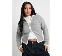 Boohoo Plus Chunky Knit Zip Through Knitted Jumper In Grey grey 24-26