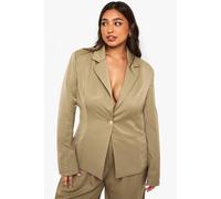 Boohoo Plus Cinched Blazer In Khaki khaki 20