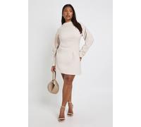 Boohoo Plus Cinched Detail Balloon Sleeve Shift Dress In Beige beige 20