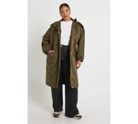 Boohoo Plus Cinched Waist Parka Coat In Khaki khaki 18