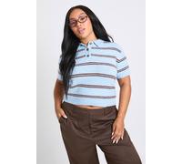 Boohoo Plus Collar Detail Stripe Knit Top In Blue blue 22