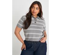 Boohoo Plus Collar Detail Stripe Knit Top In Grey grey 24