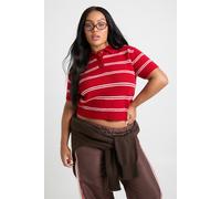 Boohoo Plus Collar Detail Stripe Knit Top In Red red 18