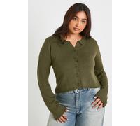 Boohoo Plus Collared Button Down Top In Khaki khaki 22