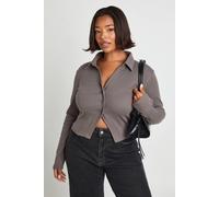 boohoo Women's Plus Collared Button Through Top in Charcoal | Size: 24