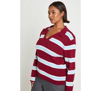 Boohoo Plus Collared Compact Knit Rugby Jumper In Burgundy burgundy